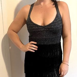 Flapper silver and black fringe dress